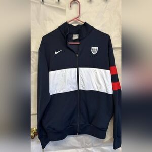 Nike Blue and White Sweat Shirt Jacket Warm